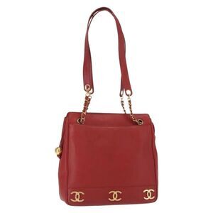 Chanel Vintage Metal Cc Caviar Red Leather Shoulder Bag Bag